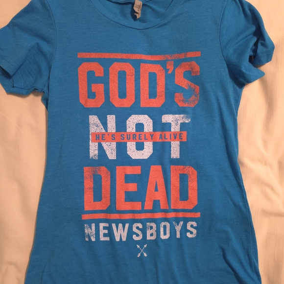 Next Level Apparel Tops - NEWSBOYS Concert Tee, Women's Large, Pretty Blue With Red And White Letters